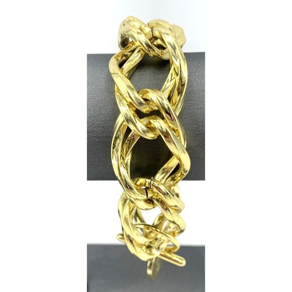 1 AR Bracelet Oval Double Link Italy 18K Plated over Bronze 8.5" M Italy - Picture 5 of 6